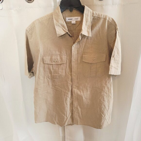 OLd Navy Mens Shirt Size XL Khaki Button Up Linen Blend Relaxed Fit Beach 17421 - Picture 1 of 10